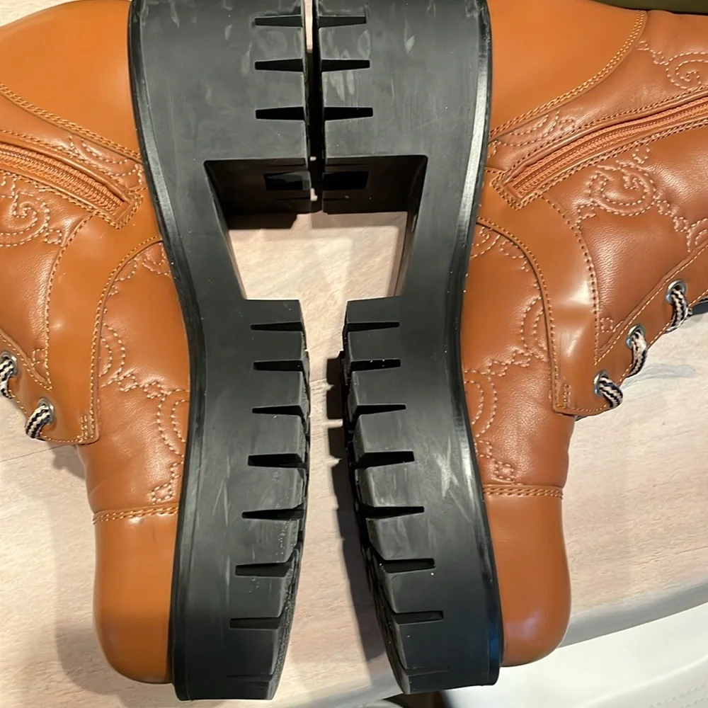 GG Logo Quilted Combat Boots, Like New - Picture 4 of 6